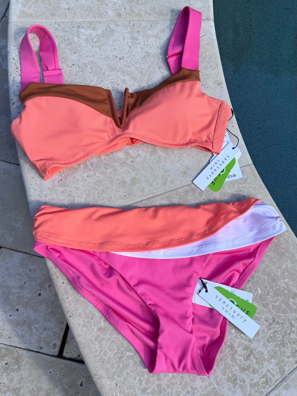 Sanctuary Block Party Collection Orange Pink Colorblock Bikini